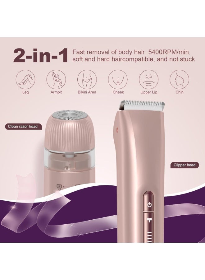 Bikini Trimmer For Women,Electric Shaver Body Trimmer For Men Pubic Hair, Hair Trimmer Shaver Razors 2-In-1 Wet & Dry Waterproof Shaving Machine For Women（Gold) - Image 2