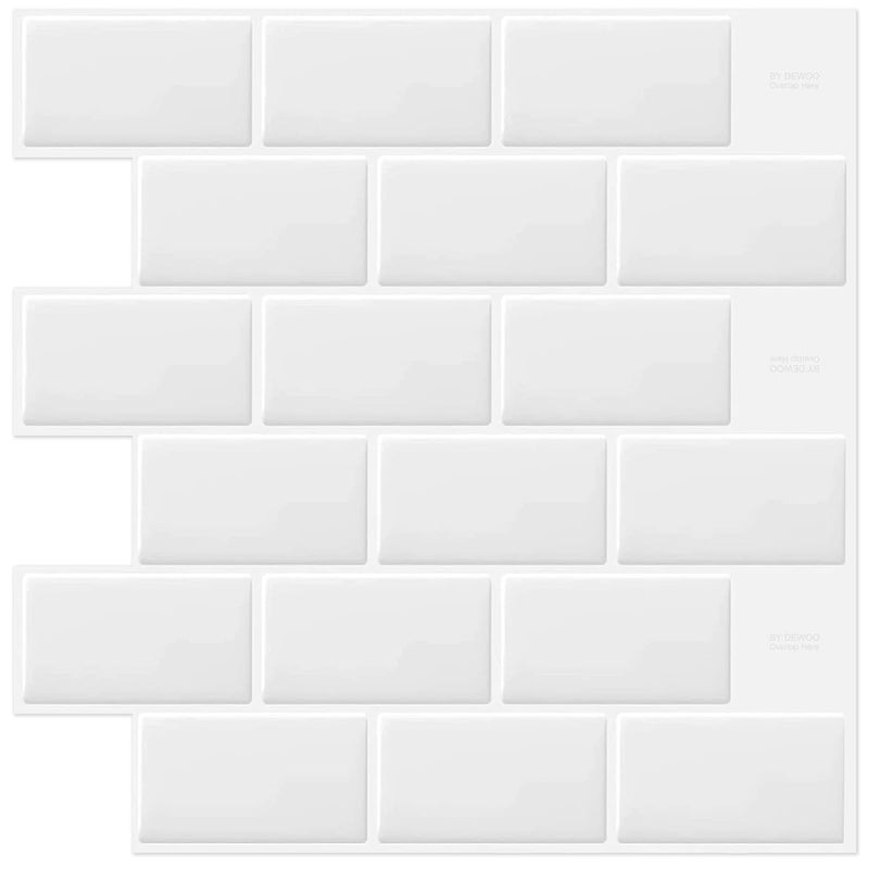 DEWOO White Peel and Stick Backsplash Subway Tile Self Adhesive Wall Tiles for Kitchen Bathroom, 10-Sheet, 12"Ã—12" - Image 1
