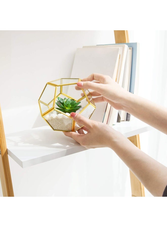 Mkono Artificial Succulent In 3 Pack Mini Glass Geometric Terrarium Miniature Potted Faux Plant Bookshelf Desk Boho Office Room Decor For Women Girls Dorm Gift Idea Gold  - Image 3