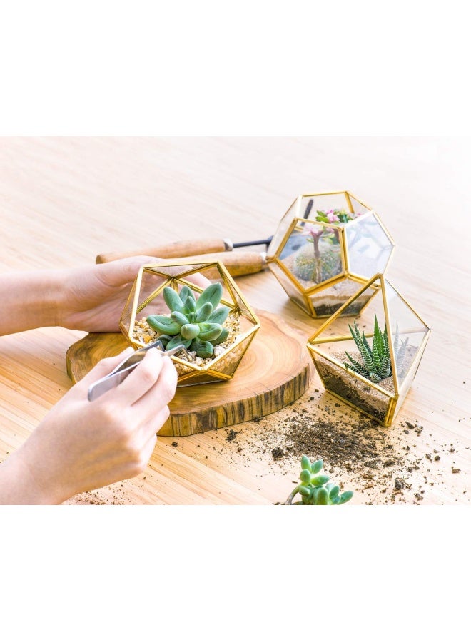 Mkono Artificial Succulent In 3 Pack Mini Glass Geometric Terrarium Miniature Potted Faux Plant Bookshelf Desk Boho Office Room Decor For Women Girls Dorm Gift Idea Gold  - Image 4