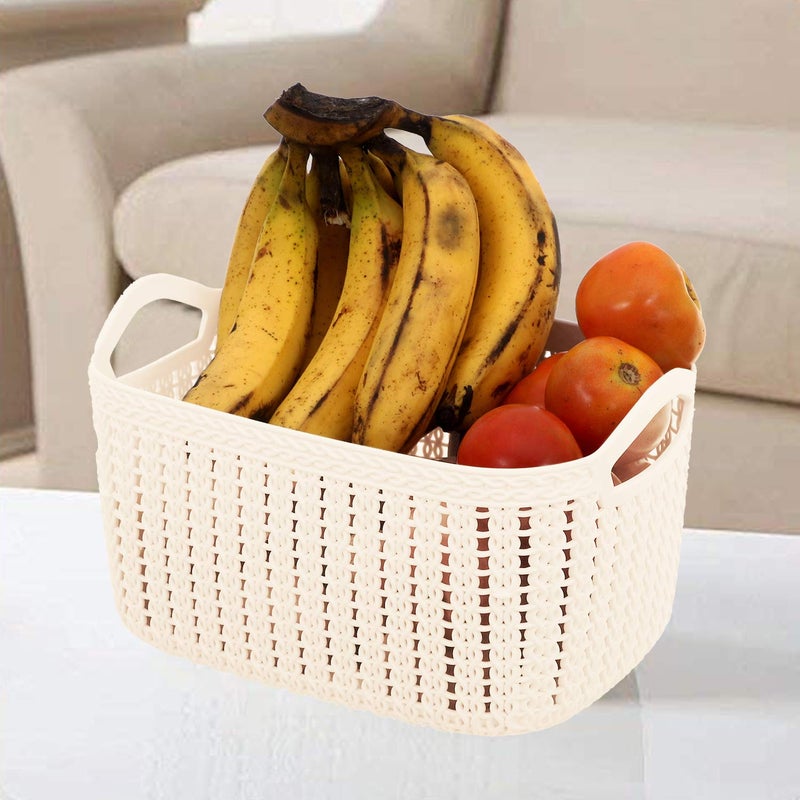 Kuber Industries Kuber Industries Unbreakable Plastic 2 Pieces Multipurpose Large Size Flexible Storage Baskets/Fruit Vegetable Bathroom Stationary Home Basket with Handles (Cream & Grey) - CTKTC037851, Standard  - Image 4
