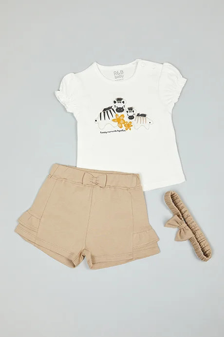 R&B Printted Top and Shorts Set with Headband