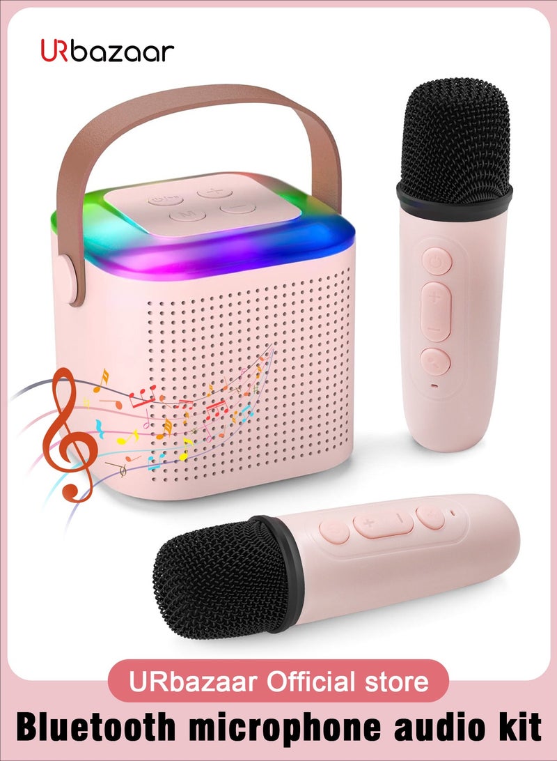 أوربازار جهاز كاريوكي للأطفال والكبار، مكبر صوت صغير محمول بتقنية البلوتوث مع ميكروفونين، مكبر صوت كاريوكي للحفلات المنزلية يدعم بطاقة TF/USB، هدية لأعياد الميلاد، وألعاب للبنات/الأولاد - Image 1