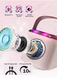 URbazaar Karaoke Machine for Kids & Adults, Mini Portable Bluetooth Speaker with 2 Microphones, Home Party Karaoke Speaker Support SD Card/USB, Gift for Brithday, and Toys for Girls/Boys  - Image 3