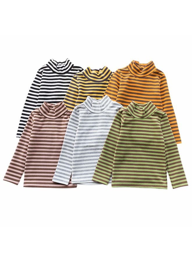JWWN Little Boys Girls Thermal Tops Kids Winter Undershirt Stripe Turtleneck Fleece Baselayer Long Sleeve T Shirts, Black, 6 Years - Image 4