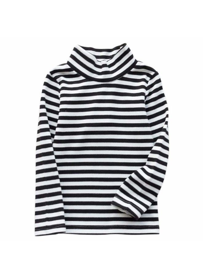 JWWN Little Boys Girls Thermal Tops Kids Winter Undershirt Stripe Turtleneck Fleece Baselayer Long Sleeve T Shirts, Black, 6 Years - Image 1