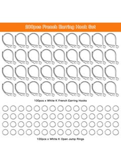 Oubaka 200Pcs French Earring Hooks Set,100Pcs Hypoallergenic Lever Back Earrings Hooks Leverback Earwire French Hook Ear Wire With 100Pcs Jump Rings For Diy Jewelry Making Findings(White K)  - Image 2