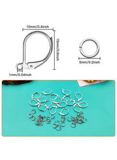 Oubaka 200Pcs French Earring Hooks Set,100Pcs Hypoallergenic Lever Back Earrings Hooks Leverback Earwire French Hook Ear Wire With 100Pcs Jump Rings For Diy Jewelry Making Findings(White K)  - Image 3