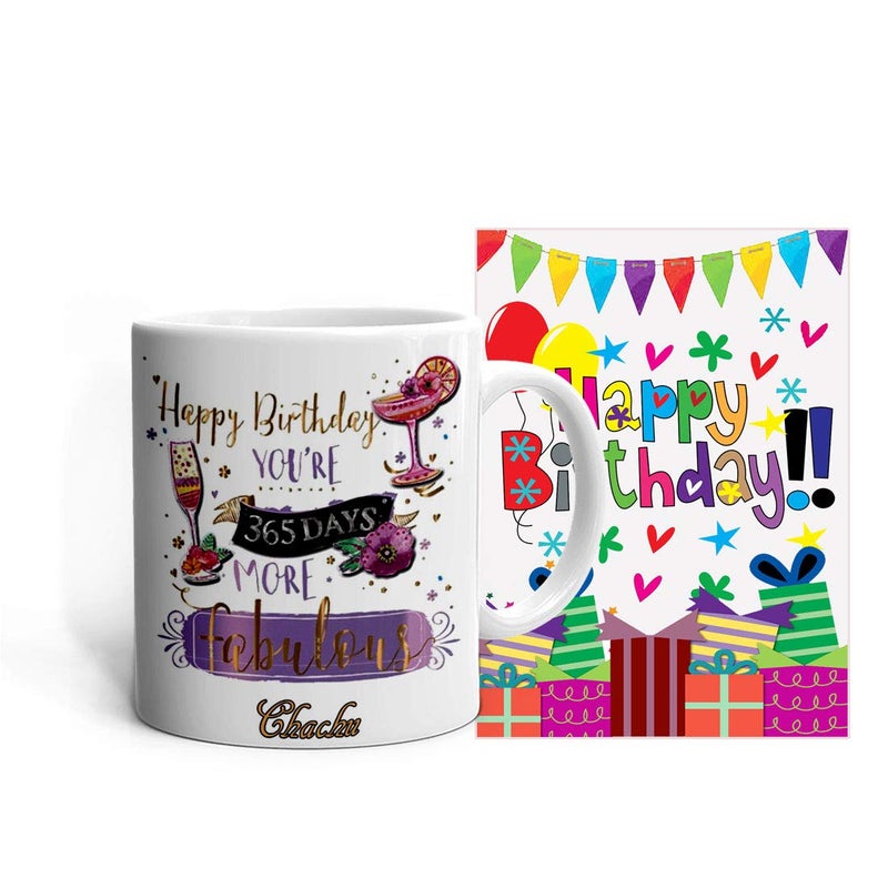 Khakee Happy Birthday Chachu Theme Coffee Mug 325 ml with Birthday Wishing Greeting Card Birthday Gift for Chachu Pbirth275 - Image 1