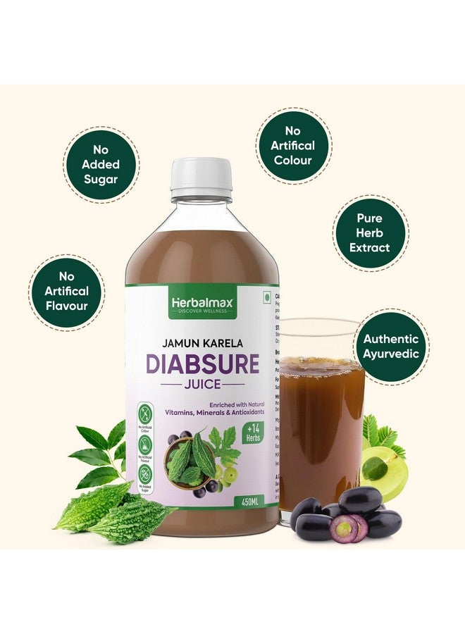 Herbal max Diabetic Care Diabsure Juice Helps Manage Blood Sugar With Goodness Of Karela, Jamun, Gudmar, Vijaysar, Amla and 11 Herbs | Suitable For Diabetes & Prediabetes | 450 ml - Image 5