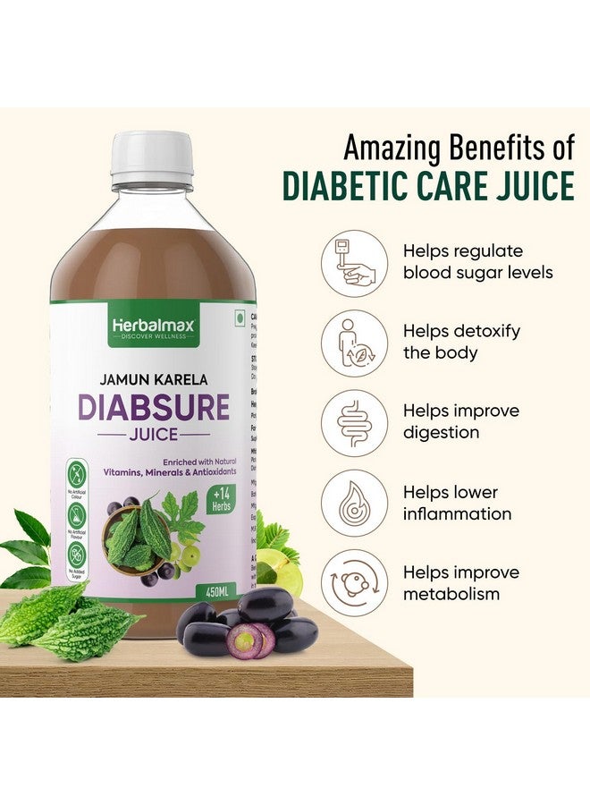 Herbal max Diabetic Care Diabsure Juice Helps Manage Blood Sugar With Goodness Of Karela, Jamun, Gudmar, Vijaysar, Amla and 11 Herbs | Suitable For Diabetes & Prediabetes | 450 ml - Image 3