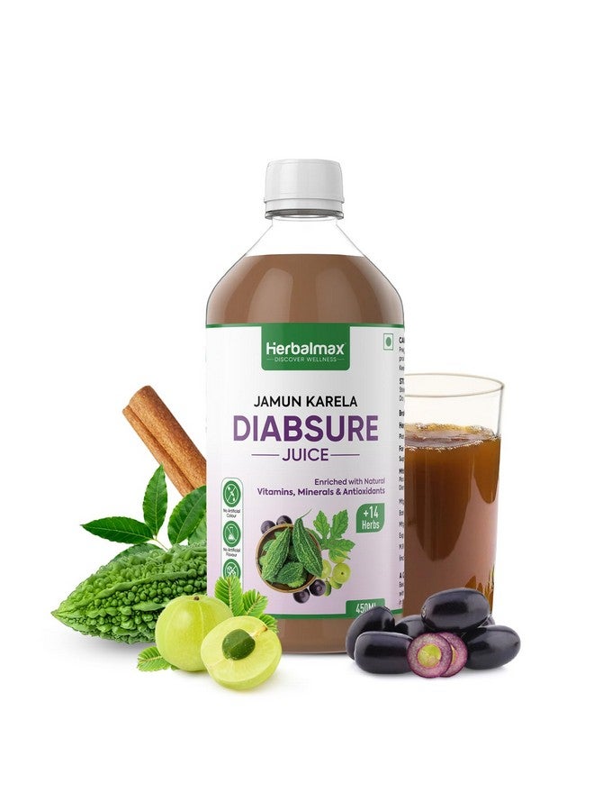 Herbal max Diabetic Care Diabsure Juice Helps Manage Blood Sugar With Goodness Of Karela, Jamun, Gudmar, Vijaysar, Amla and 11 Herbs | Suitable For Diabetes & Prediabetes | 450 ml - Image 1