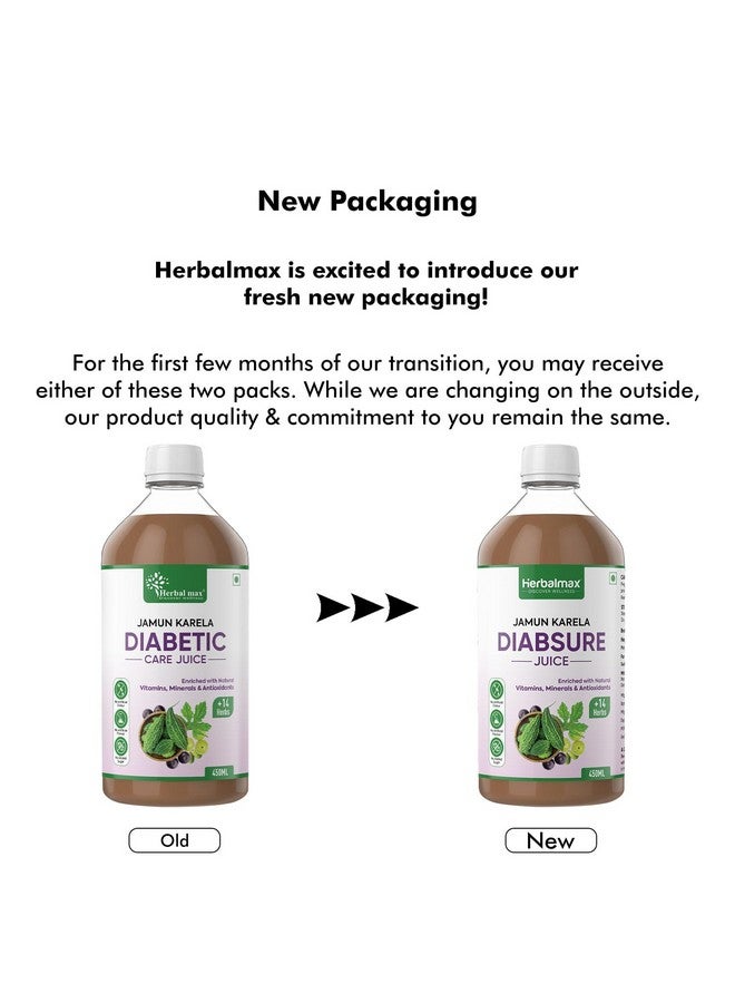 Herbal max Diabetic Care Diabsure Juice Helps Manage Blood Sugar With Goodness Of Karela, Jamun, Gudmar, Vijaysar, Amla and 11 Herbs | Suitable For Diabetes & Prediabetes | 450 ml - Image 2