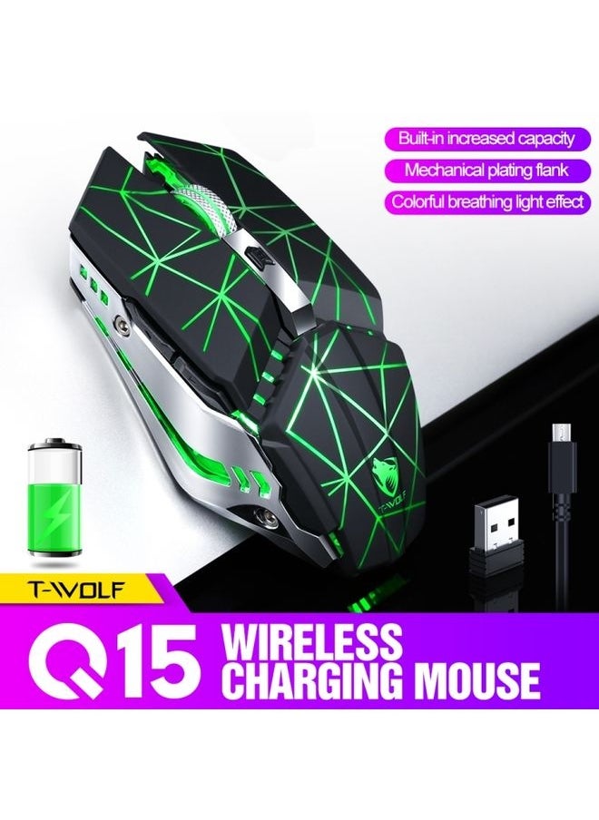 NIBEMINENT T-WOLF Q15 6-Buttons 1600 DPI Wireless Rechargeable Mute Office Gaming Mouse with 7 Color Breathing Light(Pearl White)  - Image 3