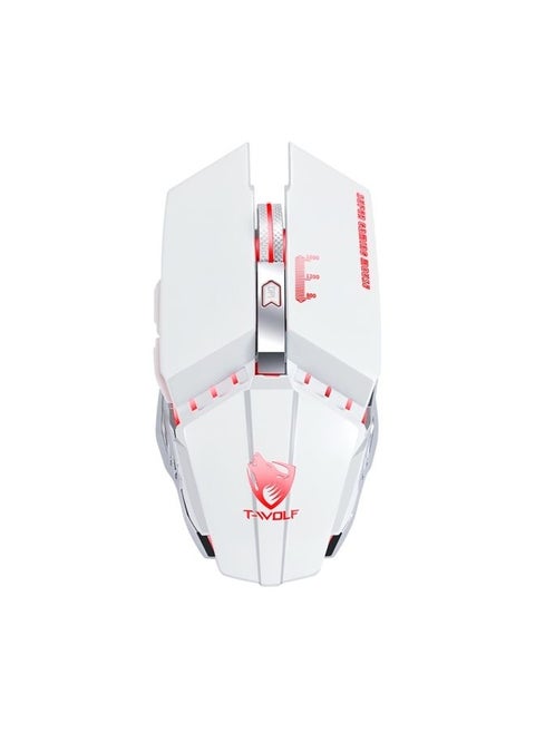 T-WOLF Q15 6-Buttons 1600 DPI Wireless Rechargeable Mute Office Gaming Mouse with 7 Color Breathing Light(Pearl White)