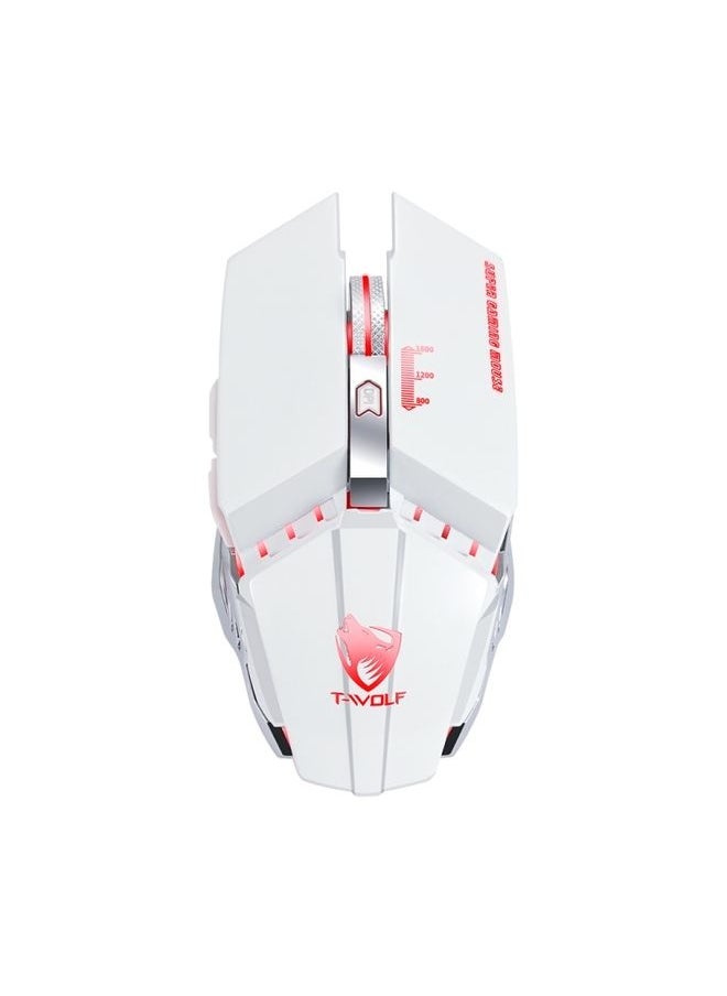 NIBEMINENT T-WOLF Q15 6-Buttons 1600 DPI Wireless Rechargeable Mute Office Gaming Mouse with 7 Color Breathing Light(Pearl White)  - Image 1