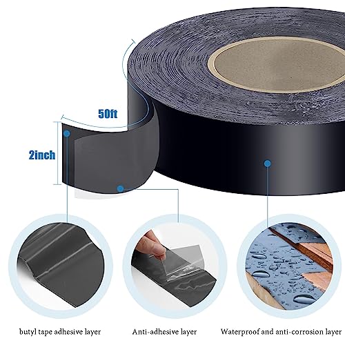 Heelos Butyl Joist Tape for Decking 2''×50', 6 Pack Weather-Resistant Deck Joist Tape, Waterproof Seal Antiseptic Butyl Joists Tape,Self-Adhesive Flashing Joists Tape for Wood Decks Beams Roof - Image 2