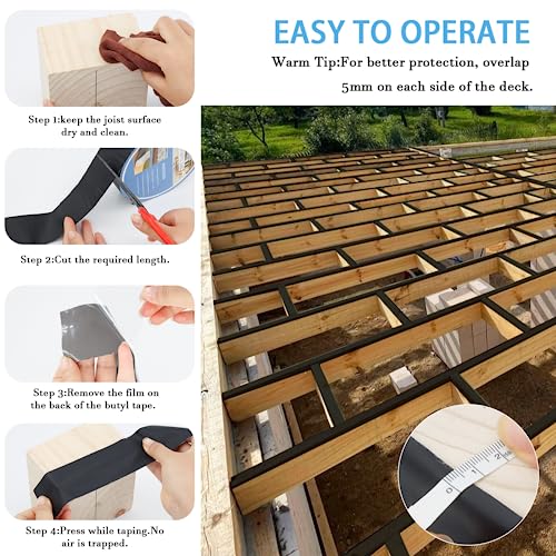 Heelos Butyl Joist Tape for Decking 2''×50', 6 Pack Weather-Resistant Deck Joist Tape, Waterproof Seal Antiseptic Butyl Joists Tape,Self-Adhesive Flashing Joists Tape for Wood Decks Beams Roof - Image 5