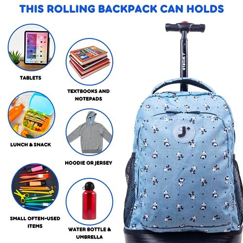 J World New York J World Sunny Rolling Backpack for Kids. Roller Bag With Wheels, Panda - Image 3