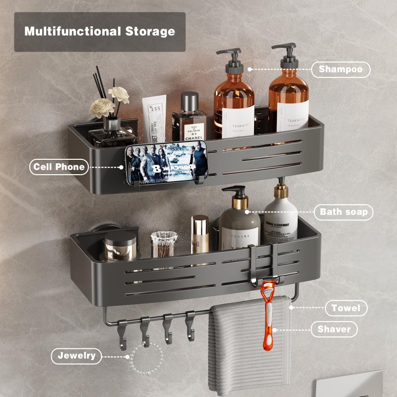 Voldra Shower Caddy Suction Cup, 1 Pack Shower Shelves for Inside Shower No Drilling, Aluminum Suction Showers Organizer with Towel Bar & Hooks Removable Bathroom Shelf Storage Rack(Gray) - Image 5