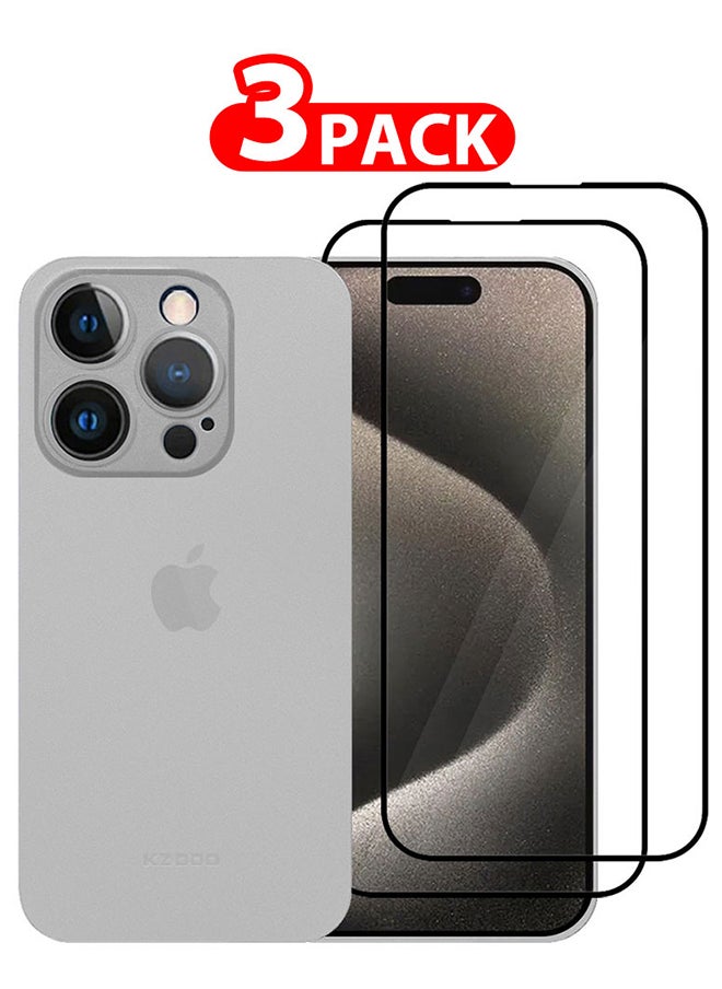 KZDOO - 3 Packs For iPhone 15 Pro Case and 2 Screen Protectors Air Skin Series Back Cover Sturdy Durable Thin Case Drop Protection Case Cover Clear - Image 1