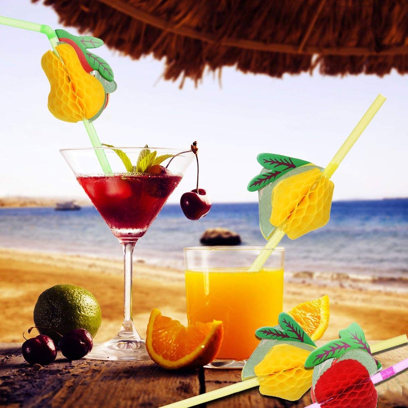 ALINK 100 Tropical Fruit Plastic Drinking Straws  Hawaiian Beach Cocktail Luau Party Decorations Supplies - Image 4