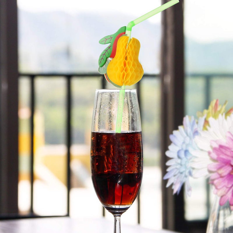 ALINK 100 Tropical Fruit Plastic Drinking Straws  Hawaiian Beach Cocktail Luau Party Decorations Supplies - Image 5