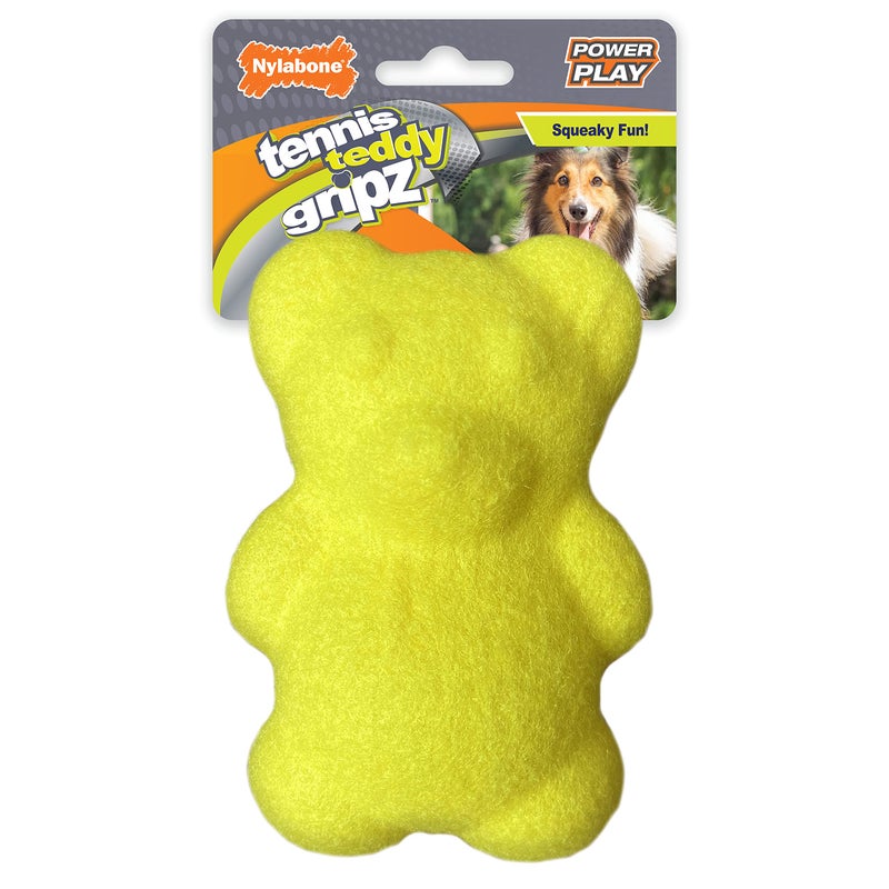 Nylabone Power Play Tennis Ball Teddy Bear Gripz Felt Rubber Fetch Toy Squeaky Toys for Dogs Medium 1 Count - Image 2