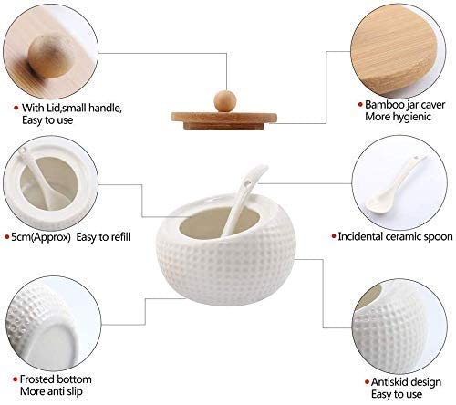 Kolorful Porcelain Condiment Jar Spice Container with Lid Spoons and Tiered Bamboo Display Rack Cruet Pot for Salt Pottery Cruet Pot for Sugar Spice Salt For Kitchen Ceramic Seasoning Box Set - Image 3
