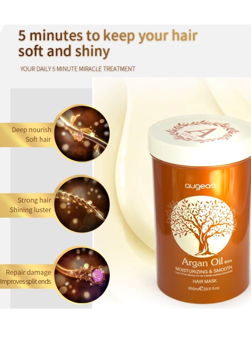 Augeas - 850ml Argan Oil Hair Mask Argan Oil of Morocco Deeply Nourish and Repair Damaged Hair Improve Split Ends and Restore Healthy Hair Extra Moisturizing and Smooth Argan Oil Creamy Hair Mask - Image 1