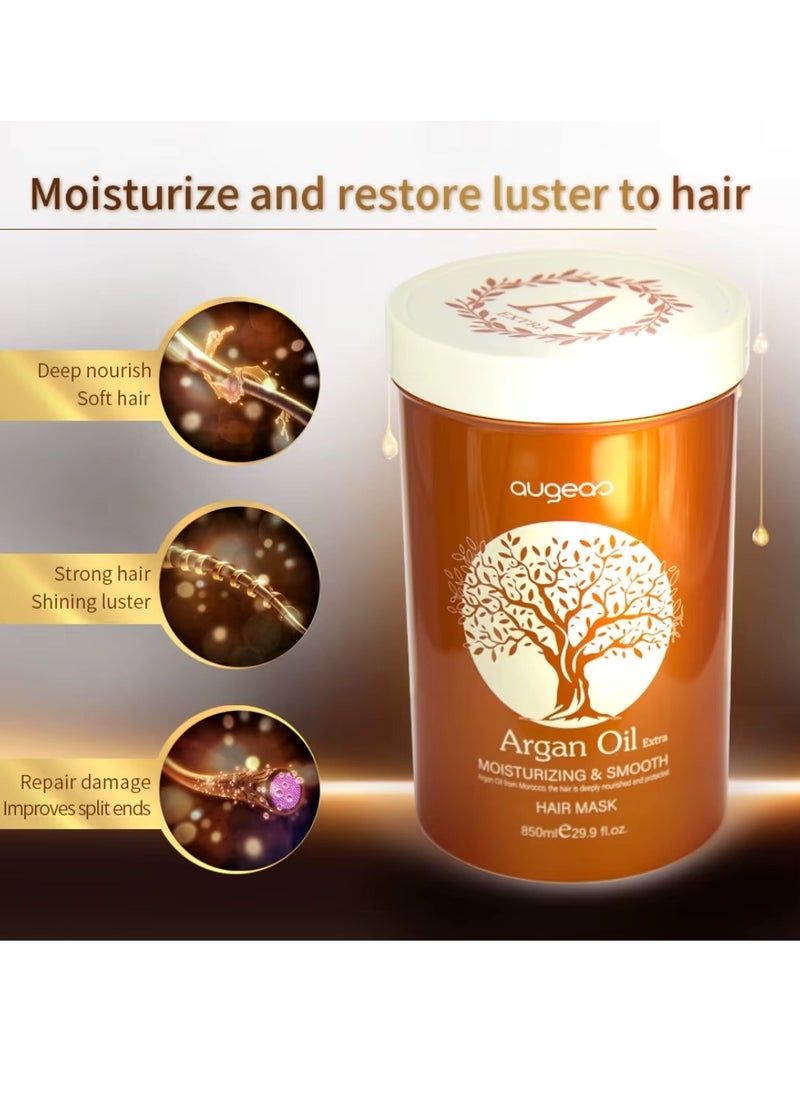 Augeas - 850ml Argan Oil Hair Mask Argan Oil of Morocco Deeply Nourish and Repair Damaged Hair Improve Split Ends and Restore Healthy Hair Extra Moisturizing and Smooth Argan Oil Creamy Hair Mask - Image 1