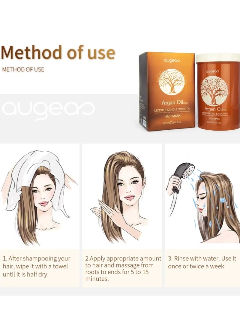 Augeas - 850ml Argan Oil Hair Mask Argan Oil of Morocco Deeply Nourish and Repair Damaged Hair Improve Split Ends and Restore Healthy Hair Extra Moisturizing and Smooth Argan Oil Creamy Hair Mask - Image 1