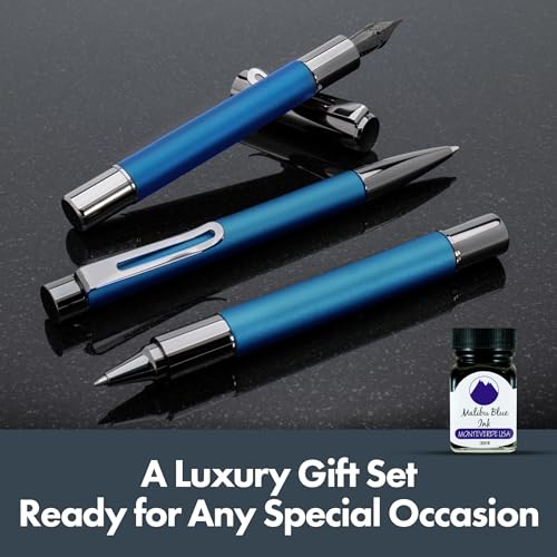 Monteverde Ritma 32 Piece Gift Set Blue Includes Stub Nib Fountain Pen Rollerball Ballpoint 30ml Ink Refill Premium Writing Set for Calligraphy Art Enthusiasts - Image 3