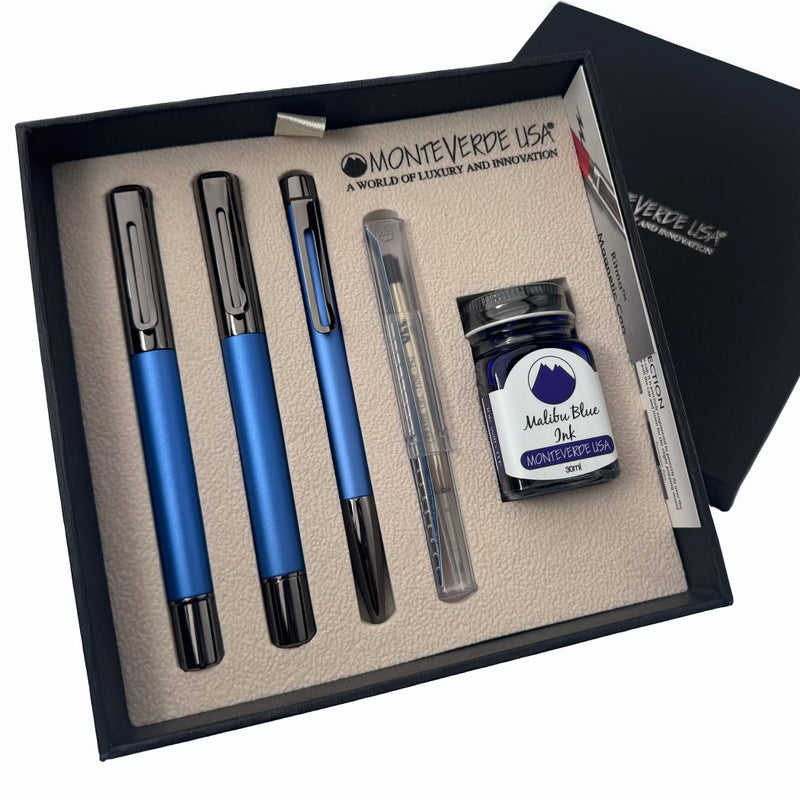 Monteverde Ritma 32 Piece Gift Set Blue Includes Stub Nib Fountain Pen Rollerball Ballpoint 30ml Ink Refill Premium Writing Set for Calligraphy Art Enthusiasts - Image 2