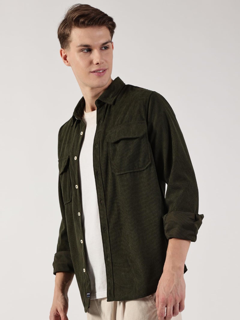 Thomas Scott Men’s Premium Slim Fit Corduroy Shacket(TS1628_BottleGreen_M) - Image 2