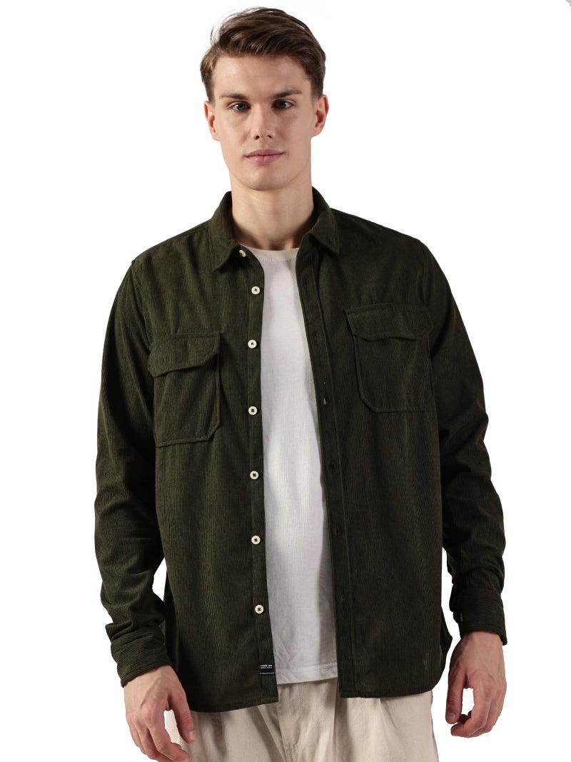 Thomas Scott Men’s Premium Slim Fit Corduroy Shacket(TS1628_BottleGreen_M) - Image 1