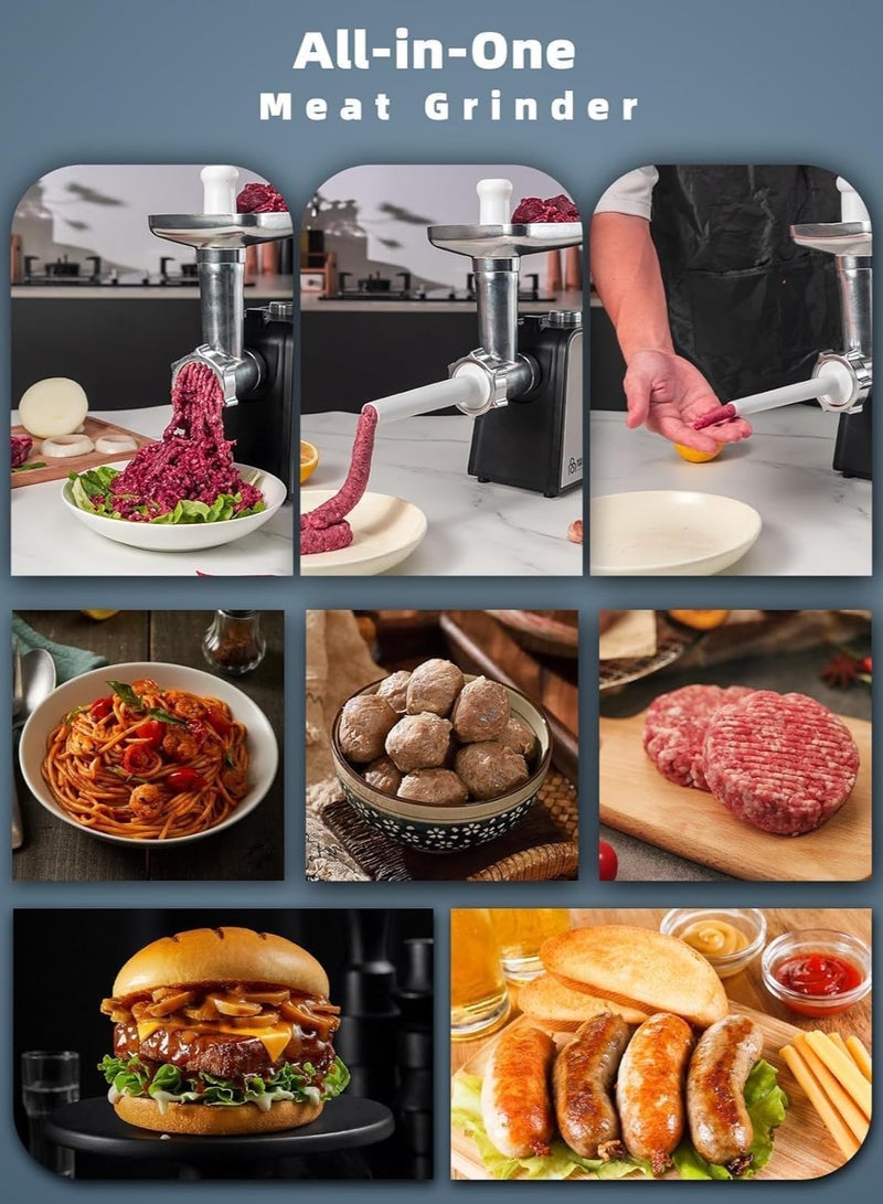 نيوب مفرمة لحوم كهربائية، مطحنة لحوم من الفولاذ المقاوم للصدأ بقوة 2800 واط، مع شفرتين ووظيفة عكسية، صانعة كبة وسجق، للاستخدام في المطبخ المنزلي - Image 2