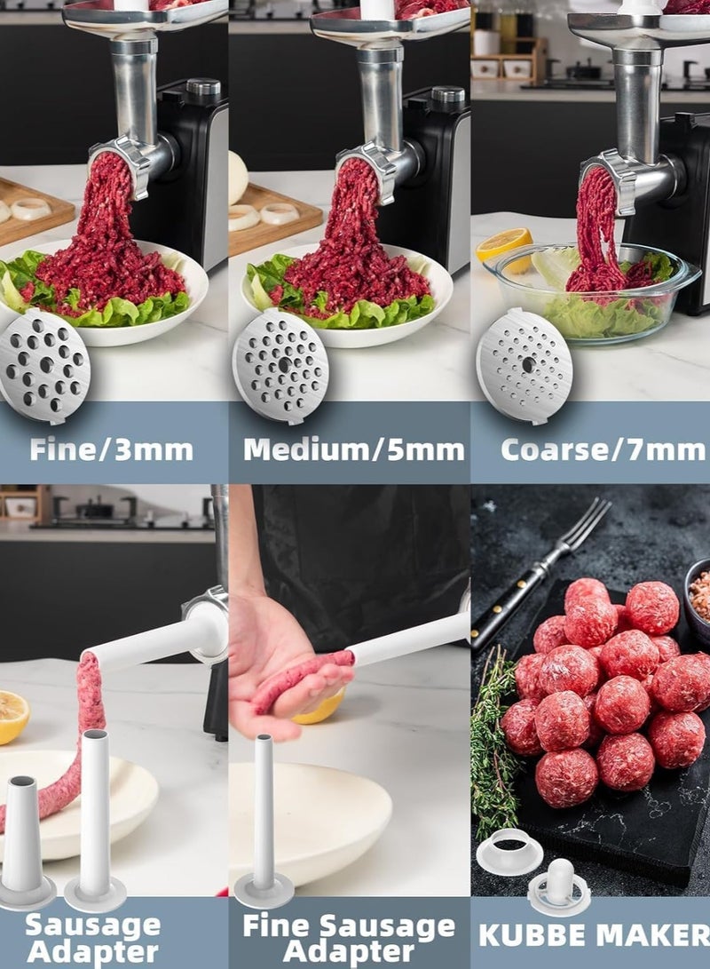 نيوب مفرمة لحوم كهربائية، مطحنة لحوم من الفولاذ المقاوم للصدأ بقوة 2800 واط، مع شفرتين ووظيفة عكسية، صانعة كبة وسجق، للاستخدام في المطبخ المنزلي - Image 3