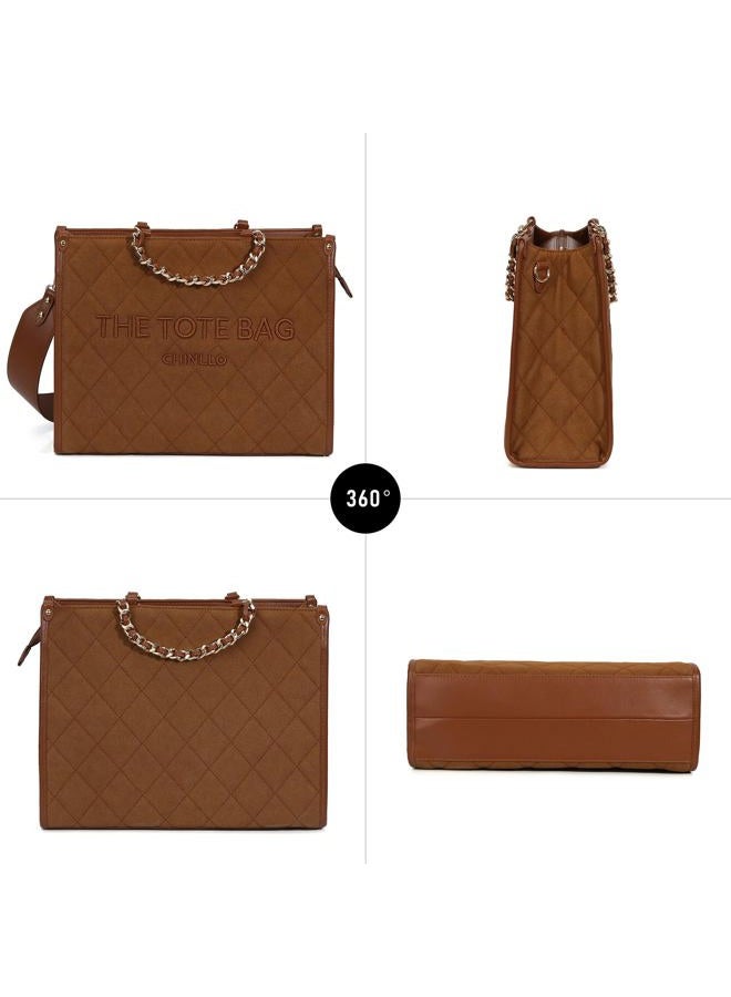 Chinllo Tote Bag for Women Top Handle Satchel Purse and Handbags with Shoulder Strap, Brown-suede, Large 16.3 IN with 16IN Laptop Compartment - Image 5