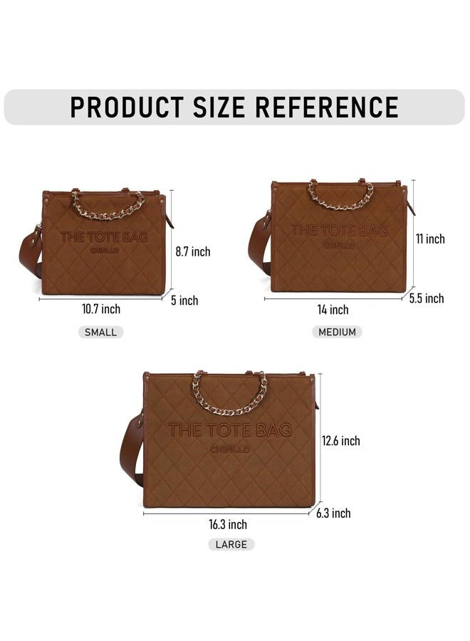Chinllo Tote Bag for Women Top Handle Satchel Purse and Handbags with Shoulder Strap, Brown-suede, Large 16.3 IN with 16IN Laptop Compartment - Image 2
