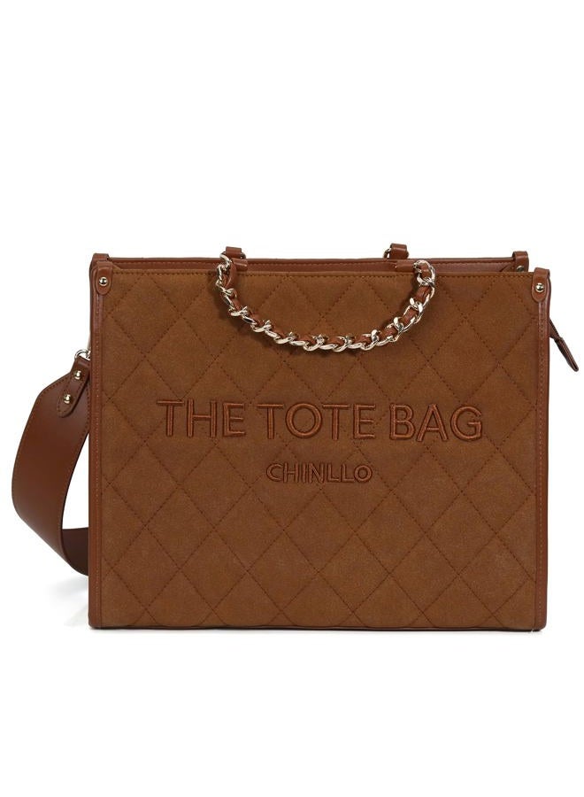 Chinllo Tote Bag for Women Top Handle Satchel Purse and Handbags with Shoulder Strap, Brown-suede, Large 16.3 IN with 16IN Laptop Compartment - Image 1