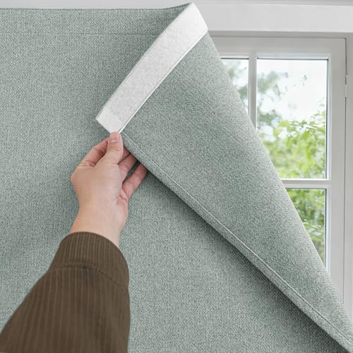 Foxdecor Adhesive Blackout Curtains for Bedroom Living Room 36 Inches Long, No Drill Window Blinds, Thermal Insulated & UV Protection, Light Blocking Drapes 1 Panel. (Sage Green, 35" W x 36" L) - Image 1