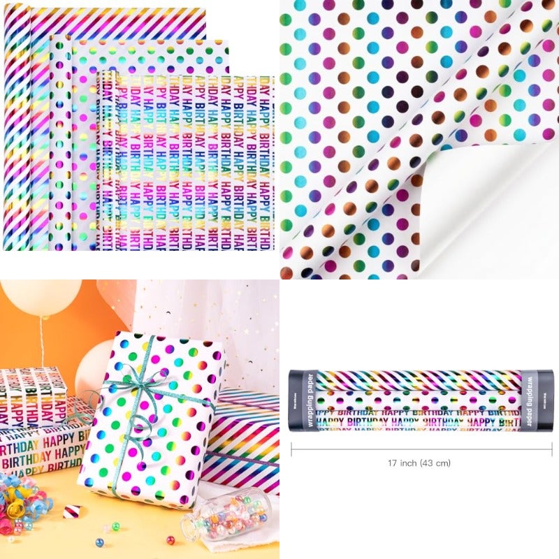 Generic Birthday Wrapping Paper RollColorful Foil Birthday Gift Wrap 43 ...