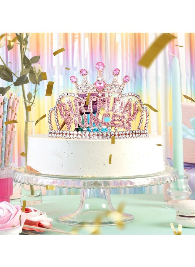 Birthday Crown for Women, Rose Gold Birthday Princess Crown with Combs Girls Rhinestone Tiara Headband Happy Party Favors Decorations Happy Birthdays Accessories Pink - Image 5