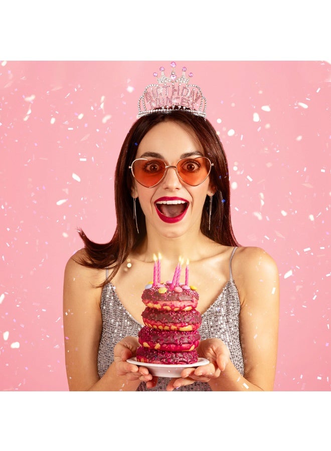 Birthday Crown for Women, Rose Gold Birthday Princess Crown with Combs Girls Rhinestone Tiara Headband Happy Party Favors Decorations Happy Birthdays Accessories Pink - Image 4