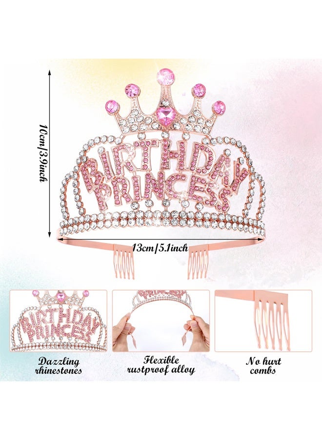 Birthday Crown for Women, Rose Gold Birthday Princess Crown with Combs Girls Rhinestone Tiara Headband Happy Party Favors Decorations Happy Birthdays Accessories Pink - Image 2