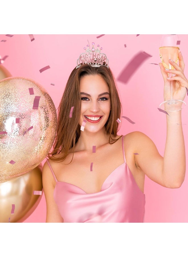 Birthday Crown for Women, Rose Gold Birthday Princess Crown with Combs Girls Rhinestone Tiara Headband Happy Party Favors Decorations Happy Birthdays Accessories Pink - Image 3