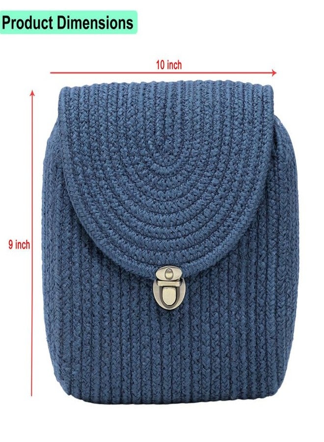 ARIYA Textiles Elegant Cotton/PP Handbag for Women - Stylish Tote Perfect for Daily Use and Versatile Fashion Statements 10x9 inch Blue - Image 5