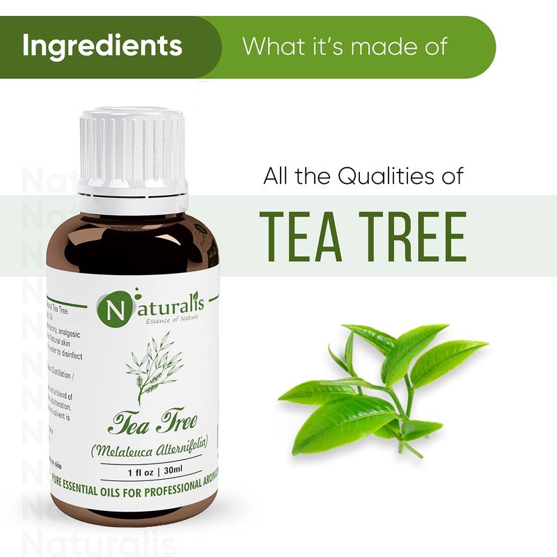 Naturalis زيت شجرة الشاي للشعر، حب الشباب، البثور والندوب - زيت شجرة الشاي نقي وبدون تخفيف - بدون مذيبات - مثالي للعلاج بالروائح - 30 مل - Image 3