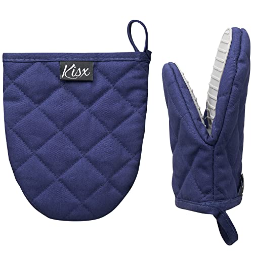 Kisx Oven Mitts Heat Resistant – (Blue Color) Mini Oven Mitts, Silicone Gloves Heat Resistant, Kitchen Gloves for Cooking, Silicone Oven Mitts & Pot Holders Sets, Kitchen Pot Holders & Oven Mitts Sets - Image 1